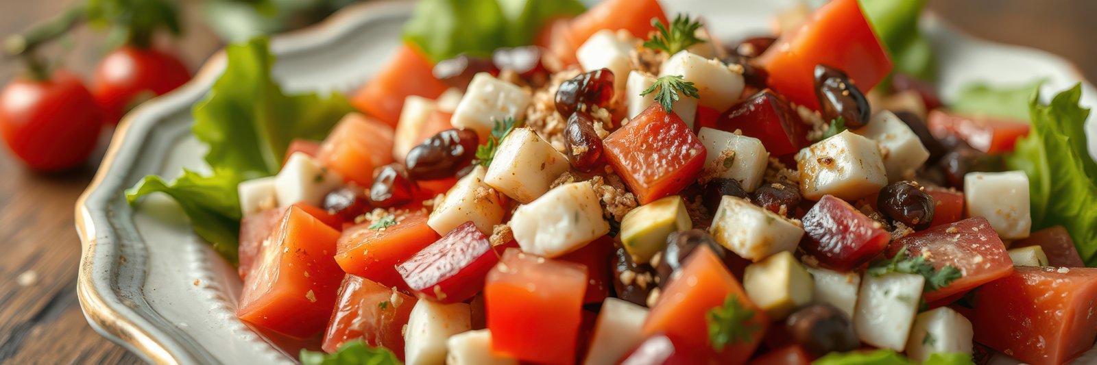 Colorful vegetable salad with fresh ingredients served on a decorative plate